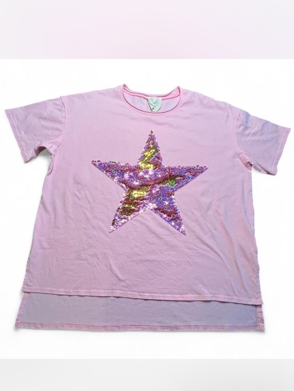 Fantastic Fawn Pink sequin star tee M oversized